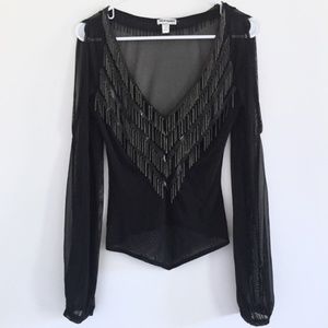 ❤️ Boho Cold Shoulder Sheer Black V Neck